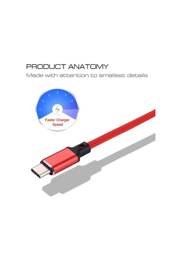 1m 2a Çıkış Usb To Usb-c / Type-c Nylon Kumaş Stili Veri Sinc. Şarj Kablosu Kırmızı