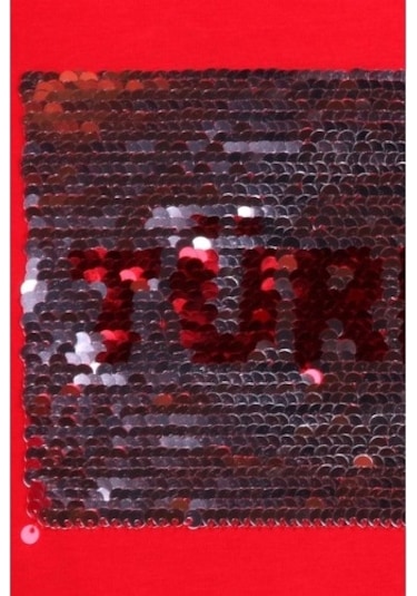 Kız Çocuk Uzun Kollu Tişört Pullu Ay Yıldız Kırmızı (4-14 Yaş)