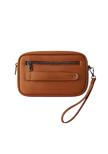 El Çantası Deri Taba Portföy Omuz Askılı Kahverengi