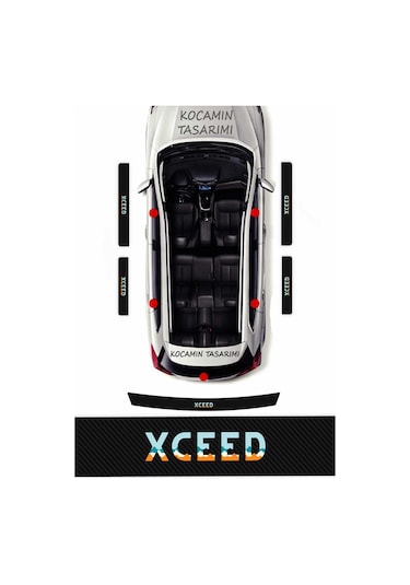 Karbon Desenli Kia Xceed Kapı Eşiği Koruma Seti 4 Kapı 1 Bagaj 5 Parça Renkli Baskı