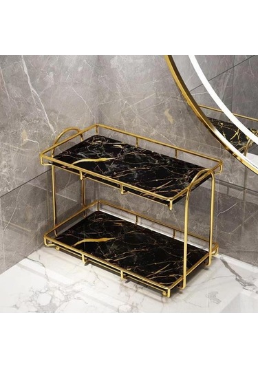 Novahub Çift Katlı Beyaz Altın Banyo Rafı - Metal Malzeme, Dekoratif Ve Pratik, Dayanıklı Altın