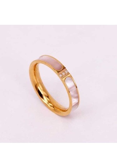 Novahub Altın Yeni Stil 2 Renkli Kakma Kabuklu Lüks Kristal Yüzük Kadın Alyans Nişan Bandı 8 Altın