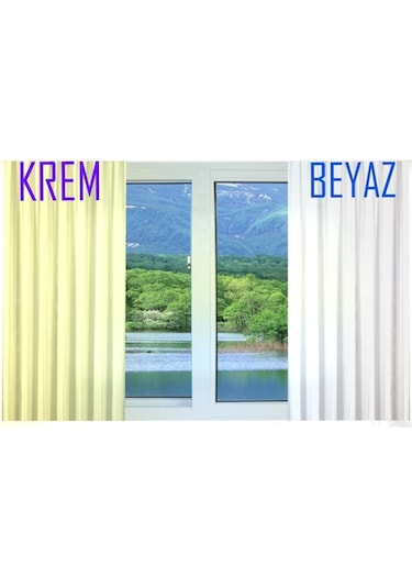 210x200 Cm. Atlas Saten Güneşlik Perde Krem Ve Beyaz Seçeneği İl Ekru - Beyaz
