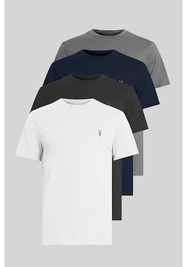 Erkek Standart-fit Bisiklet Yaka %100 Pamuk 4'lü Basic Tişört Paketi Kzk-100 Çok Renkli