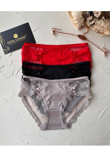 Arya Japon Style Arkası Tül Cut-out Dantel Detaylı Cheeky Külot/s Kırmızı