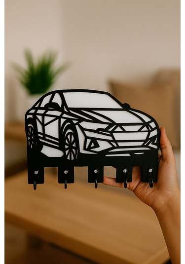 Geometrik Araba Figürlü Duvar Tipi Anahtarlık Askılığı Siyah - Beyaz