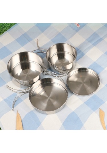 Ulzyvf Yürüyüş Yemek Tencere Sırt Seti, Paslanmaz Mutfak Kasesi, Kamp Piknik Çantası Açık Sk Gümüş Gümüş