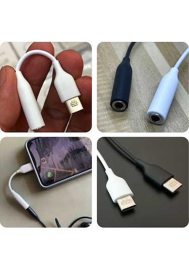 Samsung Uyumlu S21 Fe Kulaklık Dönüştürücü Type-c Aux Kablo Beyaz