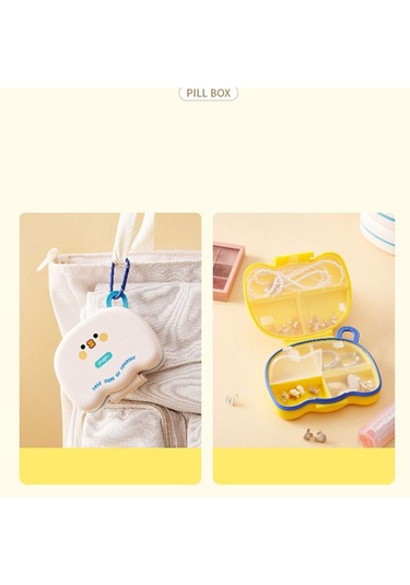 Mini 7 Izgara Karikatür Hap Saklama Kutusu Dağıtım Haftalık Hap Düzenleyici Kutusu Toz Geçirmez Plastik İlaç Kutusu Seyahat Sarı,