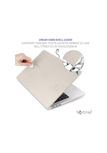 NovStrap Apple Uyumlu MacBook Pro M1 M2 Çip 13.3" A2338 ile Kılıf Cream Hard Shell Rubber Kapak