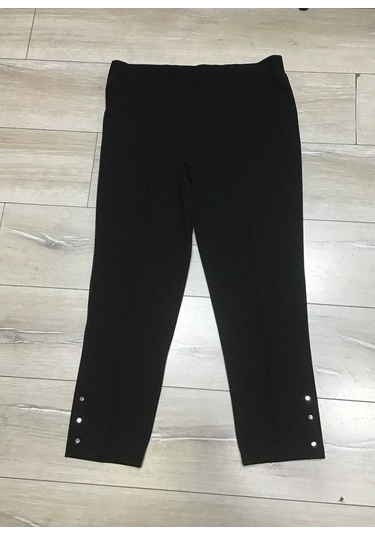 Scuba Yanlardan Cepli Önü Dikişli Paçası Çakmalı Beli Lastikli Büyük Beden Pantolon Siyah