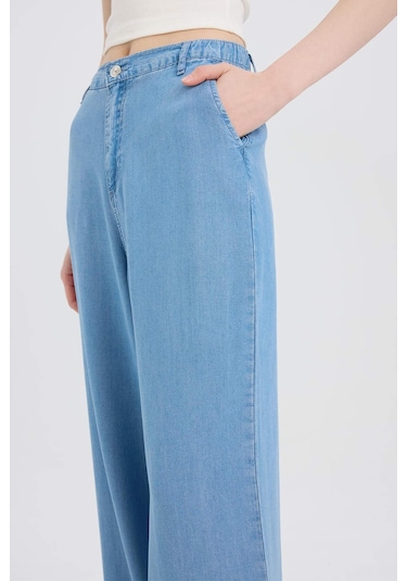 DeFacto Pull On Wide Leg Yüksek Bel Uzun Tensel Yıkamalı Pantolon D8238AX25SMNM85