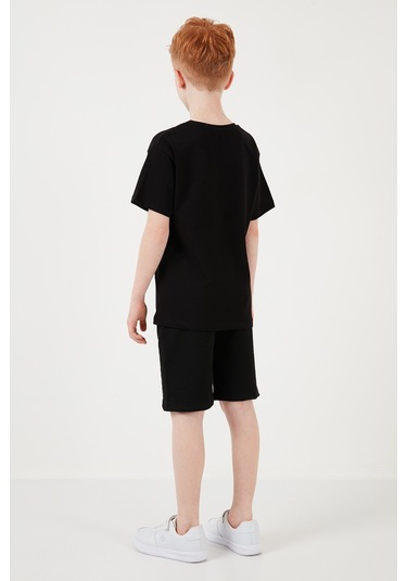 Lela Pamuklu Regular Fit Bisiklet Yaka Şortlu Alt-Üst Erkek Çocuk Takım 6212018 Siyah