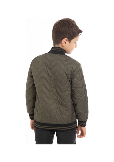 Erkek Çocuk Kolej Yaka İçi Astarlı Su Ve Rüzgar Geçirmez Fermuarlı Cep Mont Ceket Haki