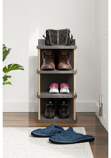 Çok Amaçlı 4 Raflı Ayakkabılık, Banyo, Mutfak Düzenleyici Organizer Antrasit Gri Antrasit - Gri