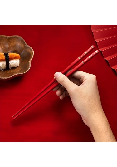 Oldfriend Kırmızı 5 Çift Argyle Desenli Cam Elyaf Yemek Çubukları Seti, 9,5" Kaymaz Japon Kore Stili Kırmızı