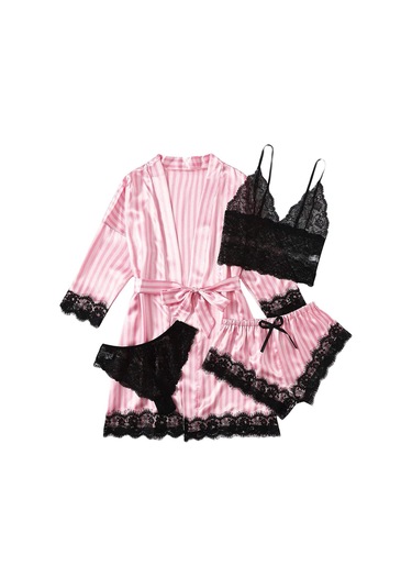 Kadın Pijama Takımları 4 Parça Saten İpek Pijama Takımı Bornoz Mavi