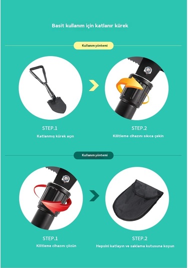 Jian Fan Açık Hava Kamp İçin Temel Katlan Kürek Gri - Siyah