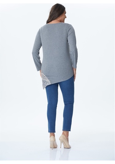 Yırtmaç Detaylı Örme Tunik-gri Gri