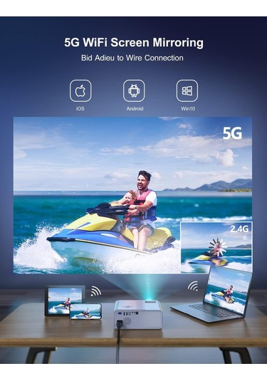 Wimius W7 Yerel 1080P 4K Destekli - 5G Wifi Bluetooth Projektör