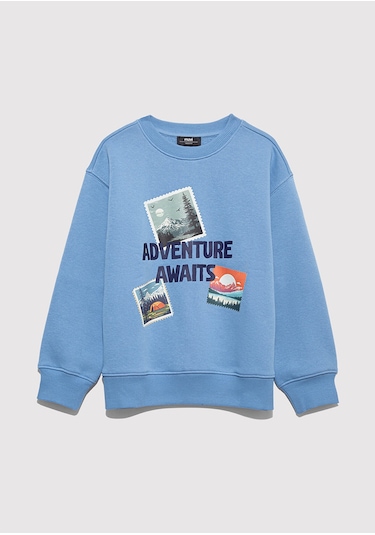 Mavi - Adventure Awaits Baskılı Mavi Sweatshirt 6s10146-70724 Mavi