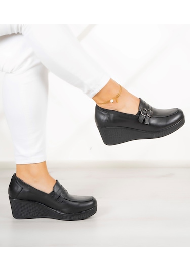 Erkan Saçmacı Taylor Siyah Hakiki Deri Dolgu Topuklu Günlük Ayakkabı Siyah