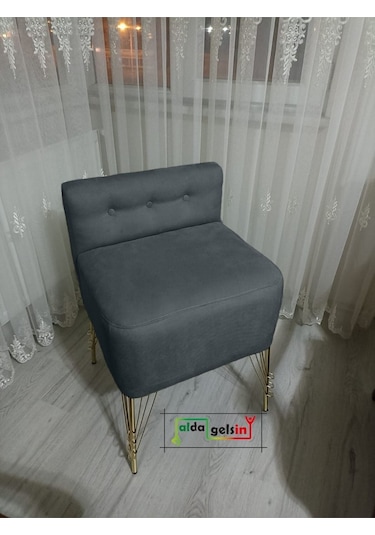 Ultra Lüks Metal Ayak Alda Lokum Puf Gold Gri