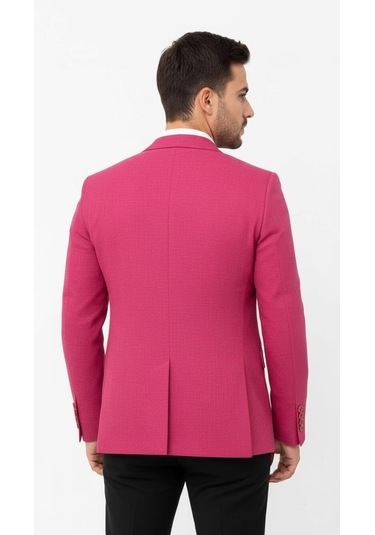 Plus Scorpion Fuşya Erkek Slim Fit Tek Düğmeli Blazer Ceket Astarlı, Şık Ve Modern Kesim Fuşya