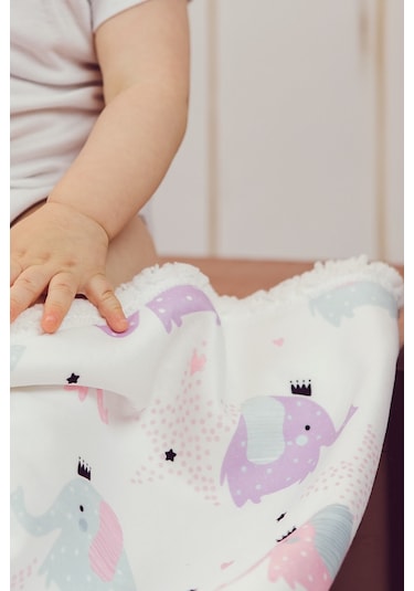 Fluffy Bebek Battaniyesi 80x100 Cm Elephant Kundak Puset Çift Taraflı Koyun Tüyü Battaniye