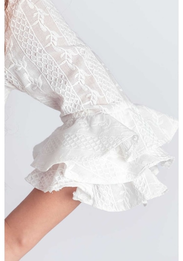 Beyaz Valon Kesim Şapkalı-çantalı Elbise Beyaz