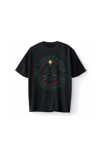 Bumeta Feeling Chiristmas İn The Bones Oversize Unisex Tişört T-shirt Siyah