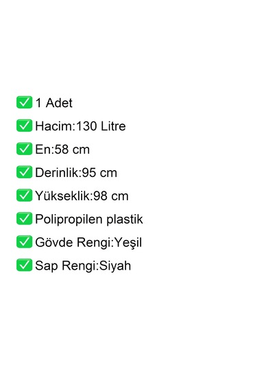 Pk130 Plastik Market Alışveriş Arabası 130 Litre Yeşil / En:58 Boy:95 Yükseklik:98 Cm