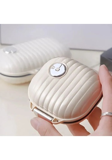 Lemestar Mini Taşınabilir İlaç Kutusu - Pet Materyal, Su Geçirmez, Bölmeli, Seyahat İçin, Bej Renk