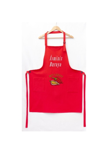 Mutfak Önlüğü Kişiye Ve İsme Özel Nakışlı Mutfak Önlüğü Biber02 Farklı Renkler Kırmızı