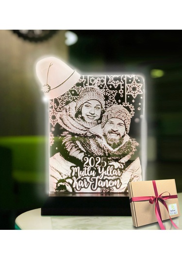 Yılbaşı Hediyesi Kişiye Özel Resimli Noel Baba Şapkalı 3d Led Gec