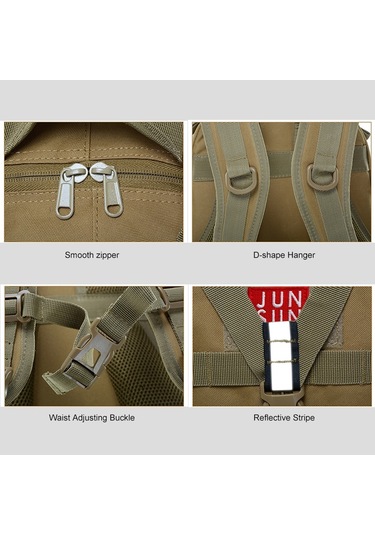 Junsunmay J012 25l Yansıtıcı Şeritli Su Geçirmez Doğa Sporları Molle Sırt Çantası Sırt Çantası Siyah