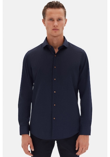 D'S Damat Ds Damat Slim Fit Lacivert Italyan Yaka Armürlü Uzun Kollu Kolay Ütülenebilir Nefes Alan Dört Mevsim  2HF02ORT3185 Lacivert