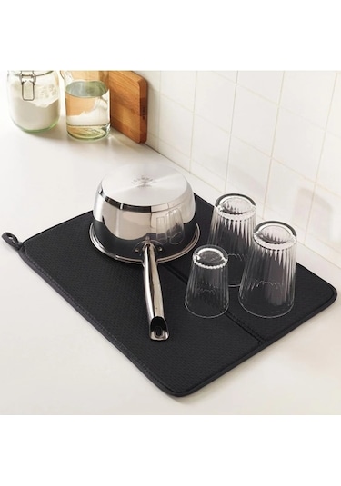 Bulaşık Kurutma Siyah Örtüsü Nanofiber Ultra Emici Bulaşık Örtüsü Bulaşık Matı Kurulama Bezi