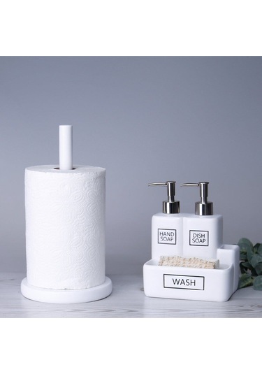 By Selim Liberty Fırçalı Süngerlikli İkili Sıvı Sabunluk - Beyaz Beyaz