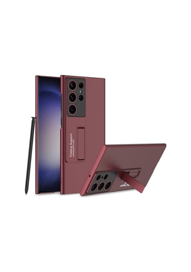 Kilifone - Samsung Uyumlu Galaxy S24 Ultra - Kılıf Yatay Dikey Stand Olan Sert Standlı Ays Kapak - Mürdüm