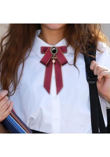 Suntek Şerit Yay Broş Üniforma Bluz Öğrenci Mor-kırmızı Çok Renkli