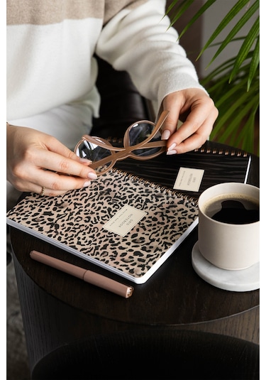 A5 Spiralli Karton Kapak 2 Li Set Kareli Okul Defteri 80 Yaprak, Ders Programlı Leopar