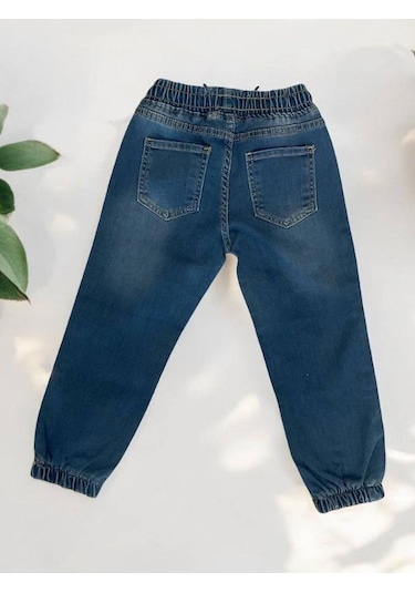 Çocuk Beli Paçası Lastikli Lycralı Kot Pantolon-14954 Mavi