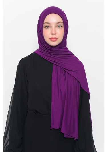 Hazır Pratik Geçmeli Lüks Düz Penye Şal Çapraz Hizalı Açık Mürdüm