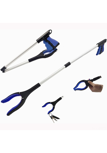 Geeroyoo Alüminyum Tüp Çok Amaçlı Toplama Aracı, Kolay Kullanım, 32 İnç Katlanabilir Atık Alıcı Gümüş, Mavi Gümüş - Mavi