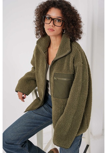 Gabria Fermuarlı Tek Cep Hırka Haki