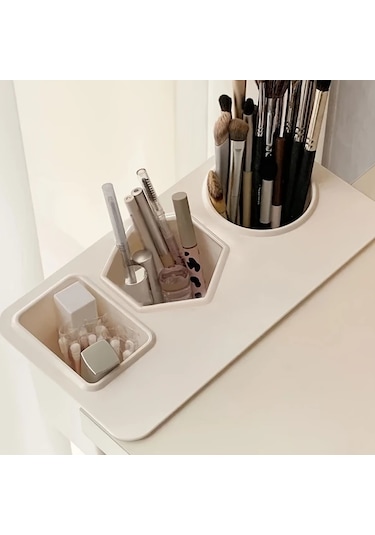 Lumaworld Siyah 1 Adet Büyük Kapasiteli Makyaj Fırçası Ve Ruj Organizer - Yapışkanlı Aksesuarlı Vanity Saklama Kutusu Siyah