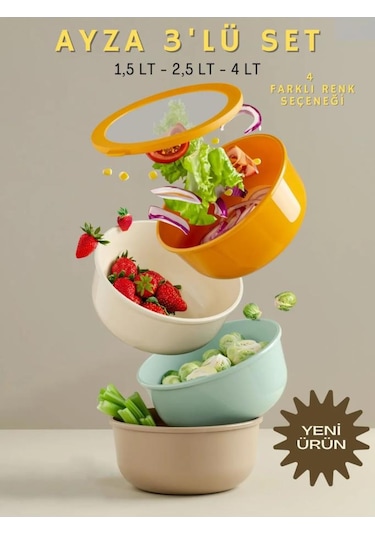 Kapris Ayza 593 Yuvarlak Saklama Kabı Seti 3'lü Taupe Kahverengi