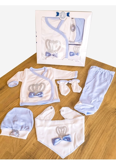 Bebek Bakım Çantası Ve Taşlı 5 Parça Hastane Çıkışı İkili Set Mavi