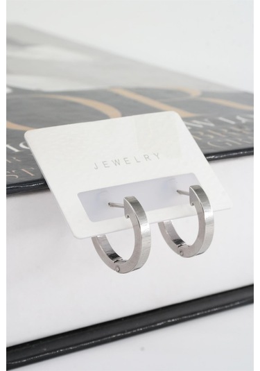 Kadın 316 L Paslanmaz Çelik 2 Cm Oval Model Küpe - Gümüş